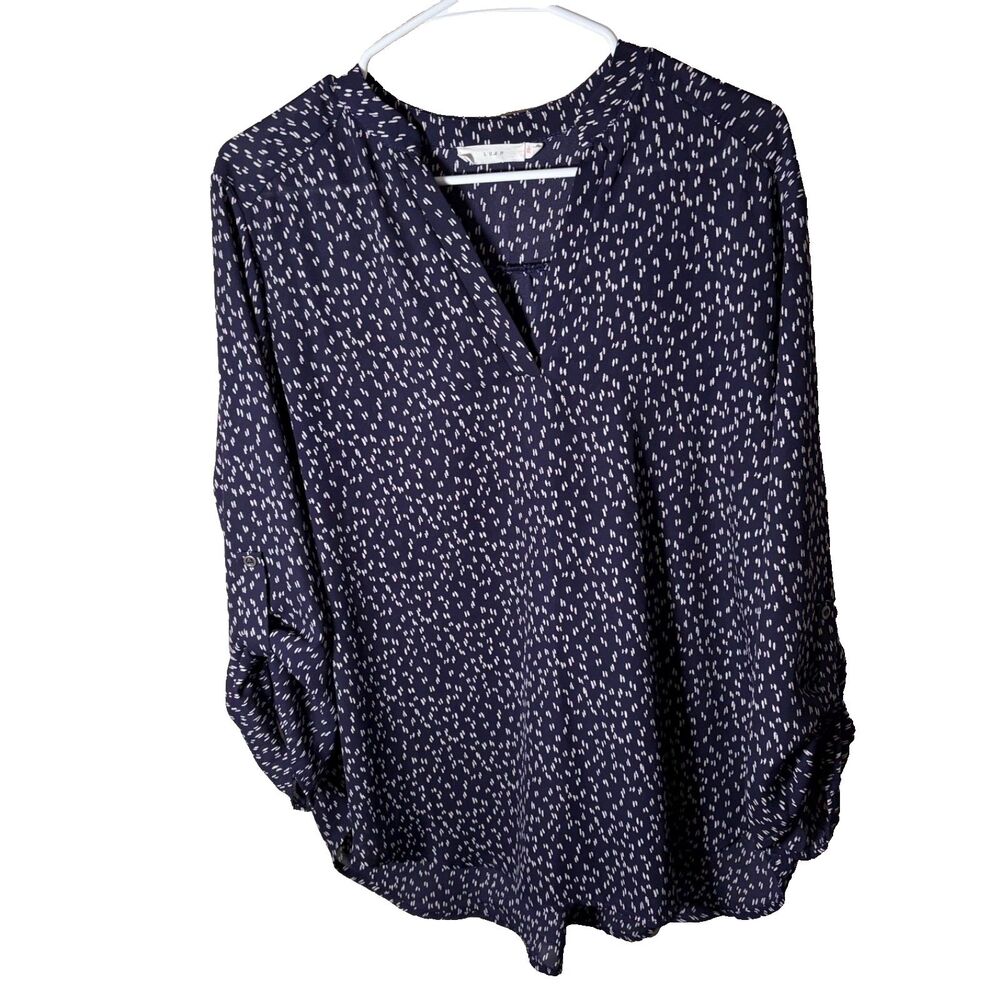 LUSH Blouse Women's XL Navy Blue Printed 3/4 Sleeve V-Neck Lightweight Top